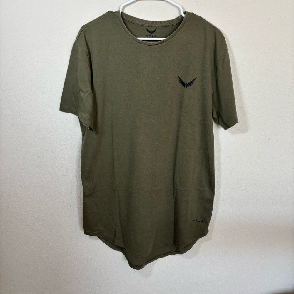 YTLA T-Shirt Mens Large Green Crew Neck Short Sleeve Curved Hem Minimalist